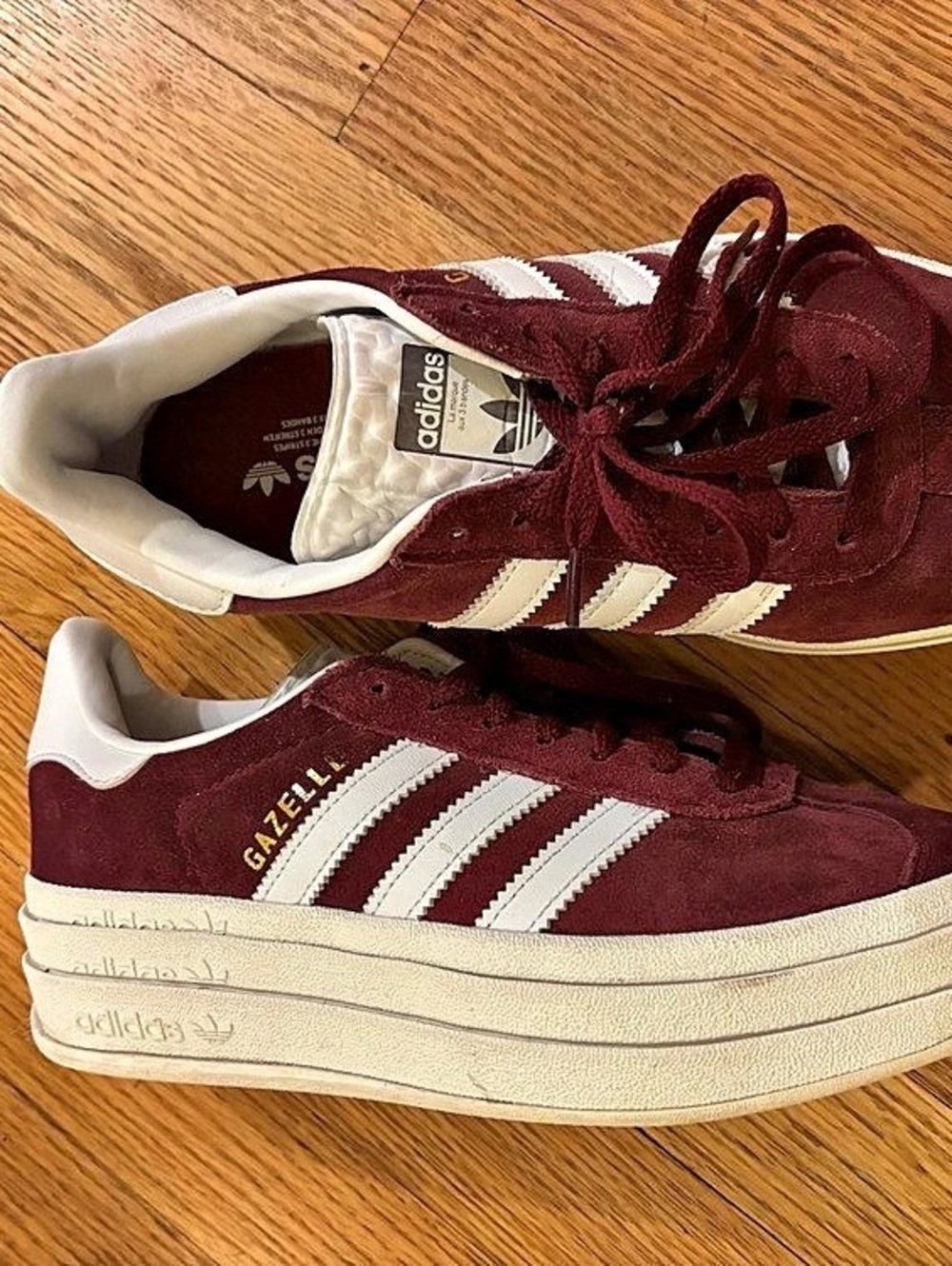adidas Gazelle Bold Burgundy & White Platform Sneakers